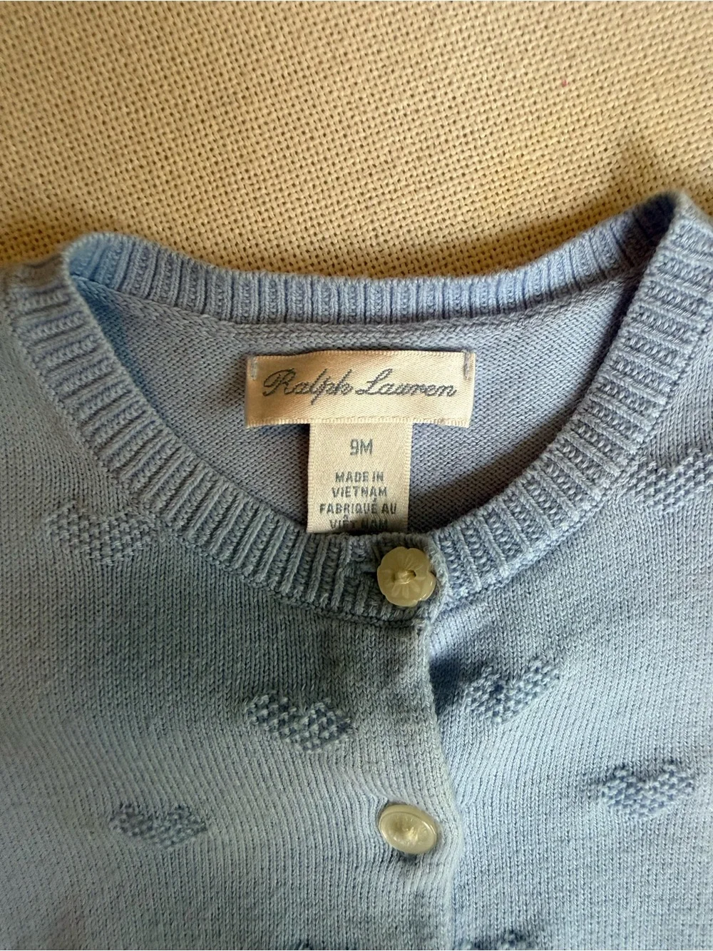 Ralph Lauren Heart Ruffle Cotton Cardigan Sweater Blue 9M